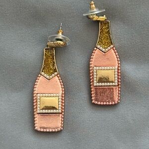 Champagne Bottle Earrings with Gold and Pink Accents
